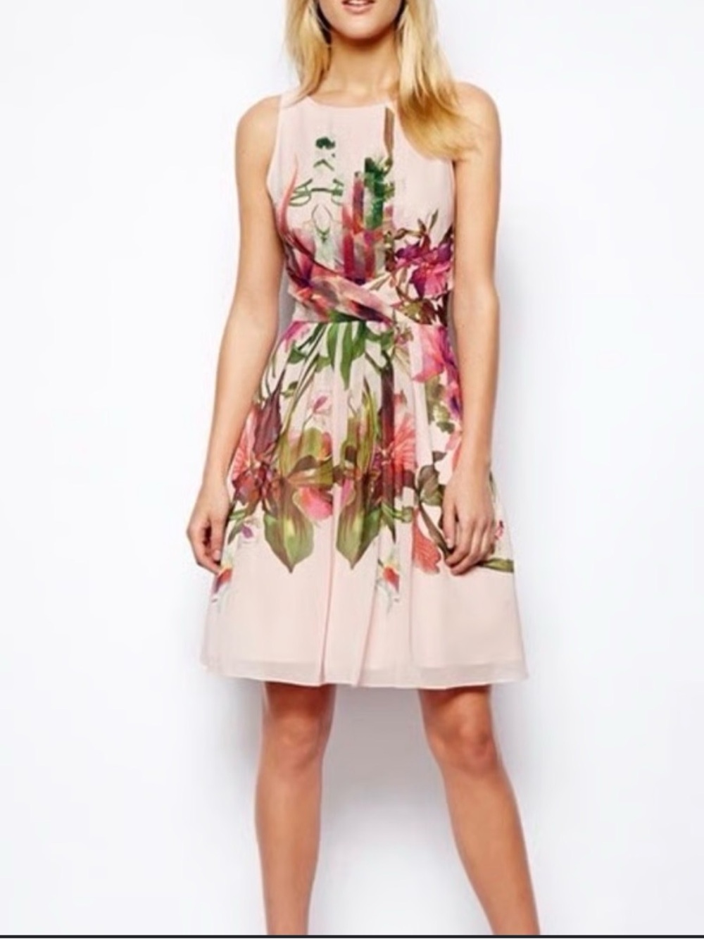 Ted Baker Carlii pink floral print fit and flare dress